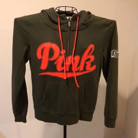 PINK military green hooded sweatshirt size medium - Picture 2 of 5